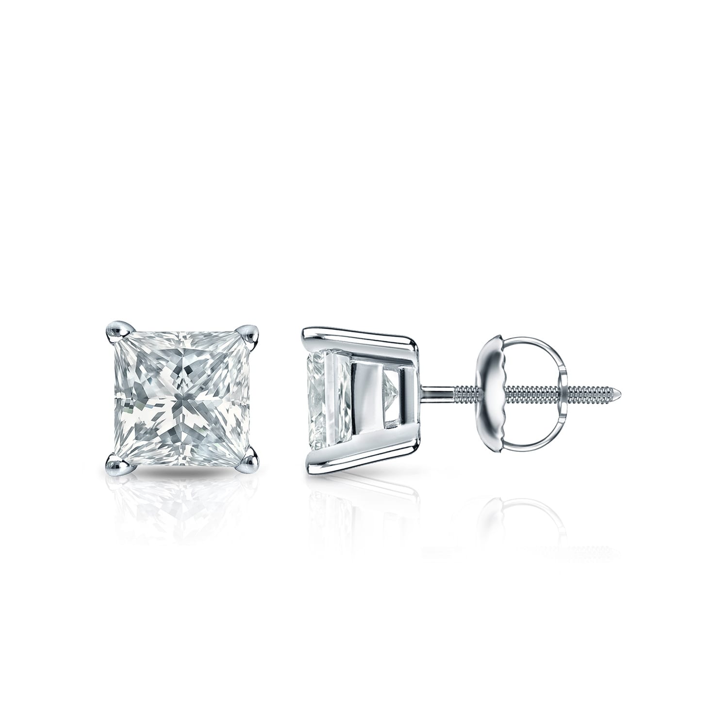 Auriya 18-karat Gold Lab Grown 1.00 carat TDW Princess Diamond Stud Earrings 4-Prong Basket Screw-back