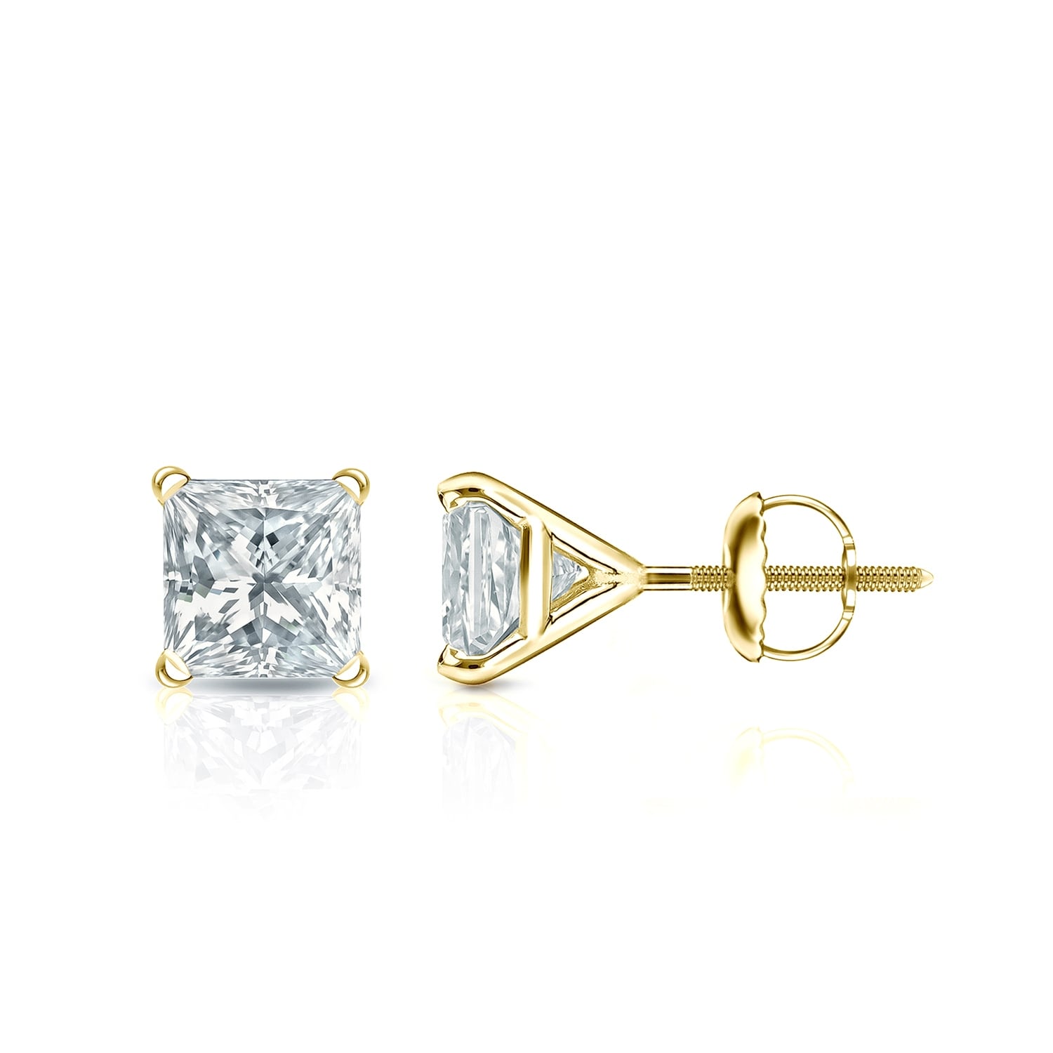 Auriya 18-karat Gold Lab Grown 1.00 carat TDW Princess Diamond Stud Earrings 4-Prong Martini Screw-back