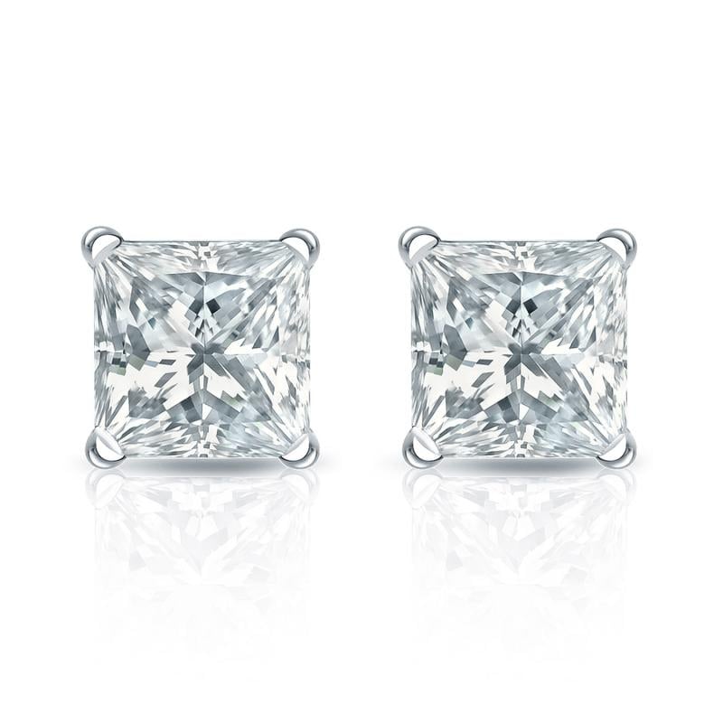 Auriya 18-karat Gold Lab Grown 1.25 carat TDW Princess Diamond Stud Earrings 4-Prong Martini Push-back