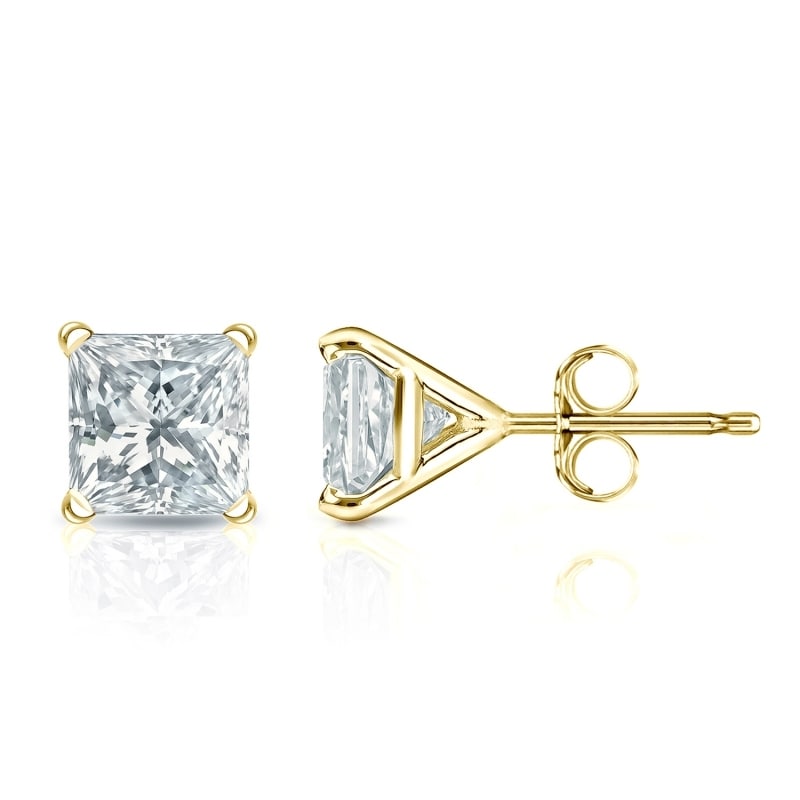 Auriya 18-karat Gold Lab Grown 1.80 carat TDW Princess Diamond Stud Earrings 4-Prong Martini Push-back