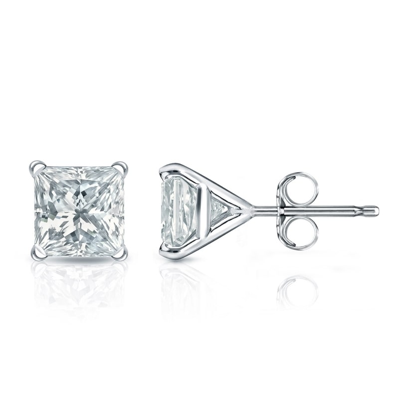 Auriya 18-karat Gold Lab Grown 1.80 carat TDW Princess Diamond Stud Earrings 4-Prong Martini Push-back