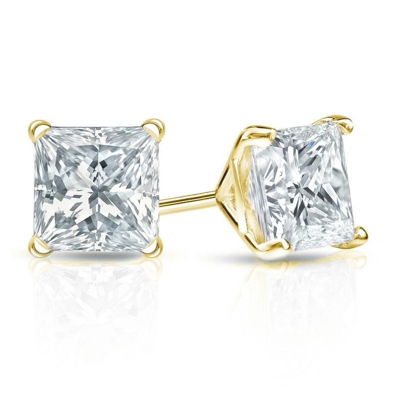 Auriya 18-karat Gold Lab Grown 1.80 carat TDW Princess Diamond Stud Earrings 4-Prong Martini Push-back