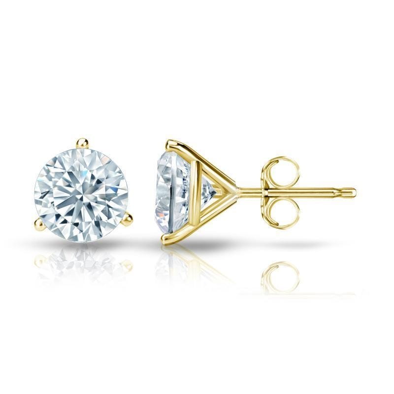 Auriya 18k Gold GIA Certified 3.70 carat TDW 3-Prong Martini Round Diamond Stud Earrings