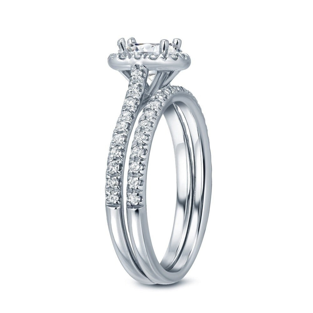 Auriya 14k Gold 1ctw Emerald-cut Halo Diamond Engagement Ring Set