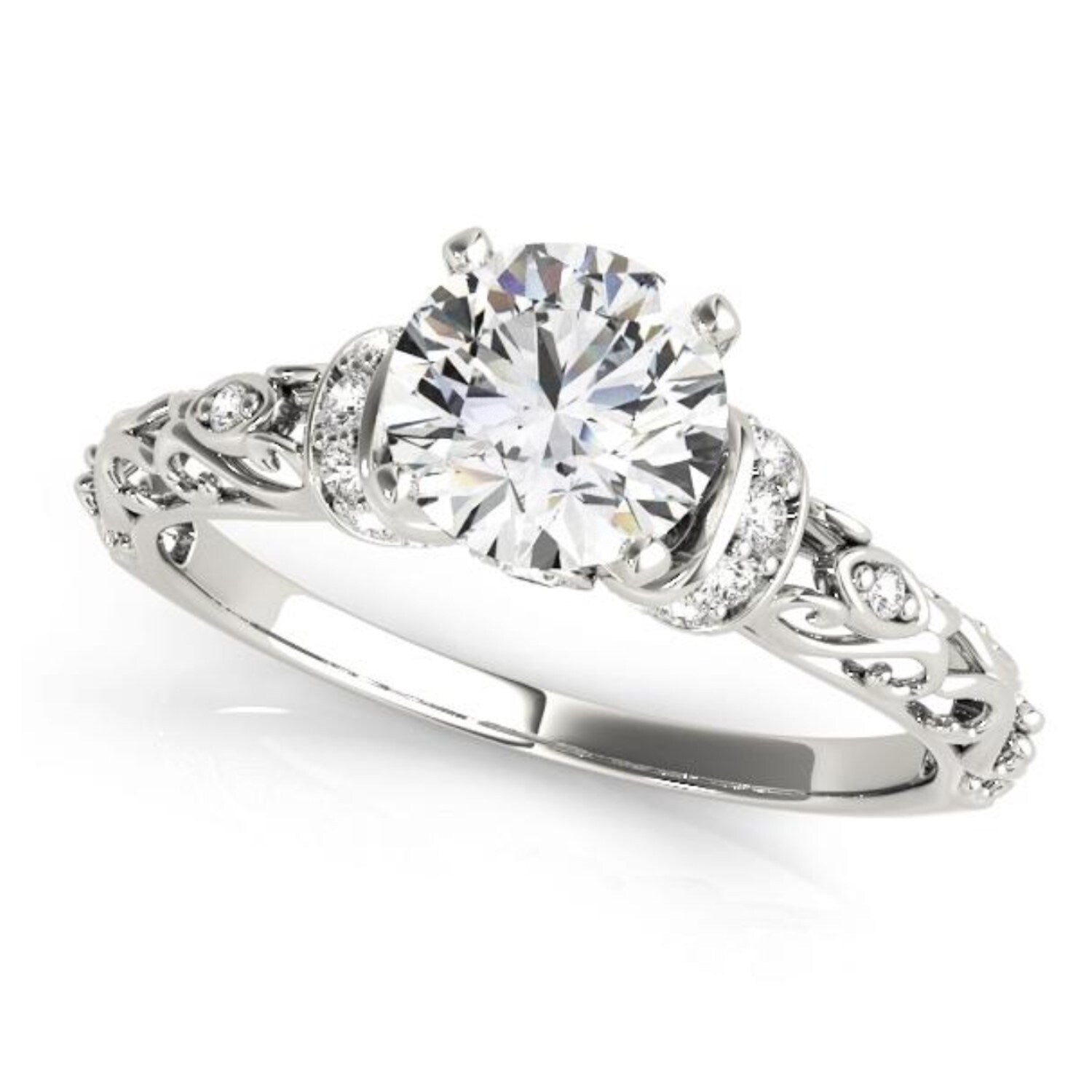 Auriya 14k Gold 2 carat Vintage Moissanite and Diamond Engagement Ring 1/8ctw