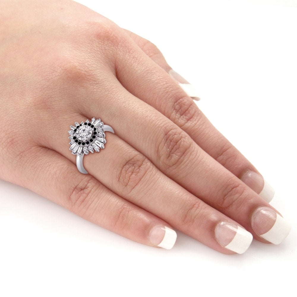 Auriya 14k Gold 3/4ctw Moissanite Ballerina Halo Black Diamond Engagement Ring 9/10ct TDW