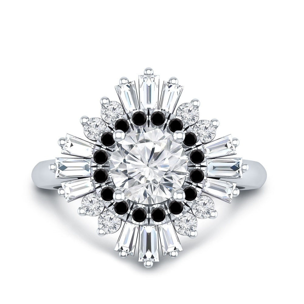 Auriya 14k Gold 3/4ctw Moissanite Ballerina Halo Black Diamond Engagement Ring 9/10ct TDW