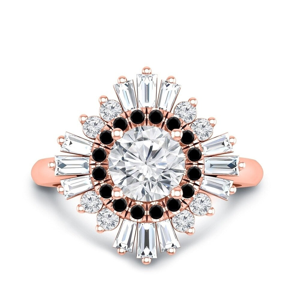 Auriya 14k Gold 3/4ctw Moissanite Ballerina Halo Black Diamond Engagement Ring 9/10ct TDW