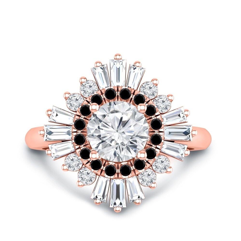 Auriya 14k Gold 3/4ctw Moissanite Ballerina Halo Black Diamond Engagement Ring 9/10ct TDW