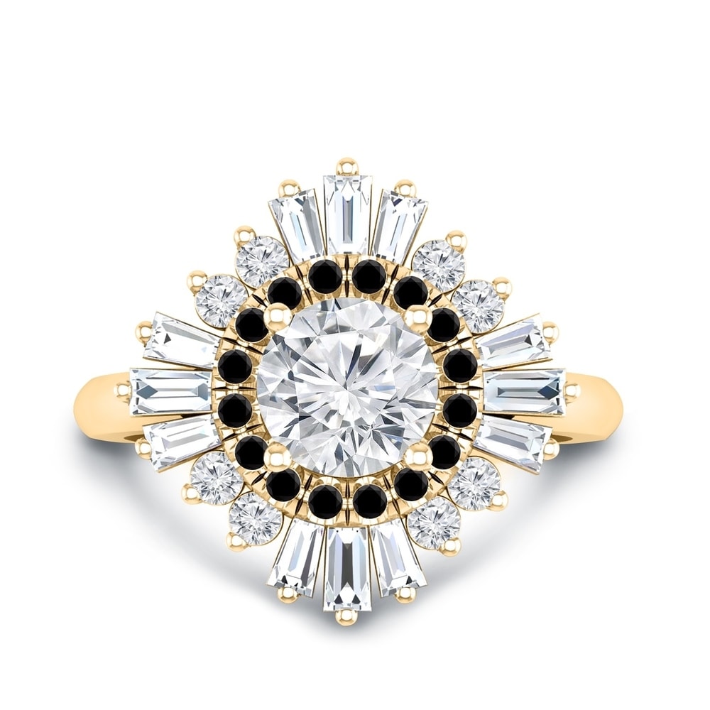 Auriya 14k Gold 3/4ctw Moissanite Ballerina Halo Black Diamond Engagement Ring 9/10ct TDW