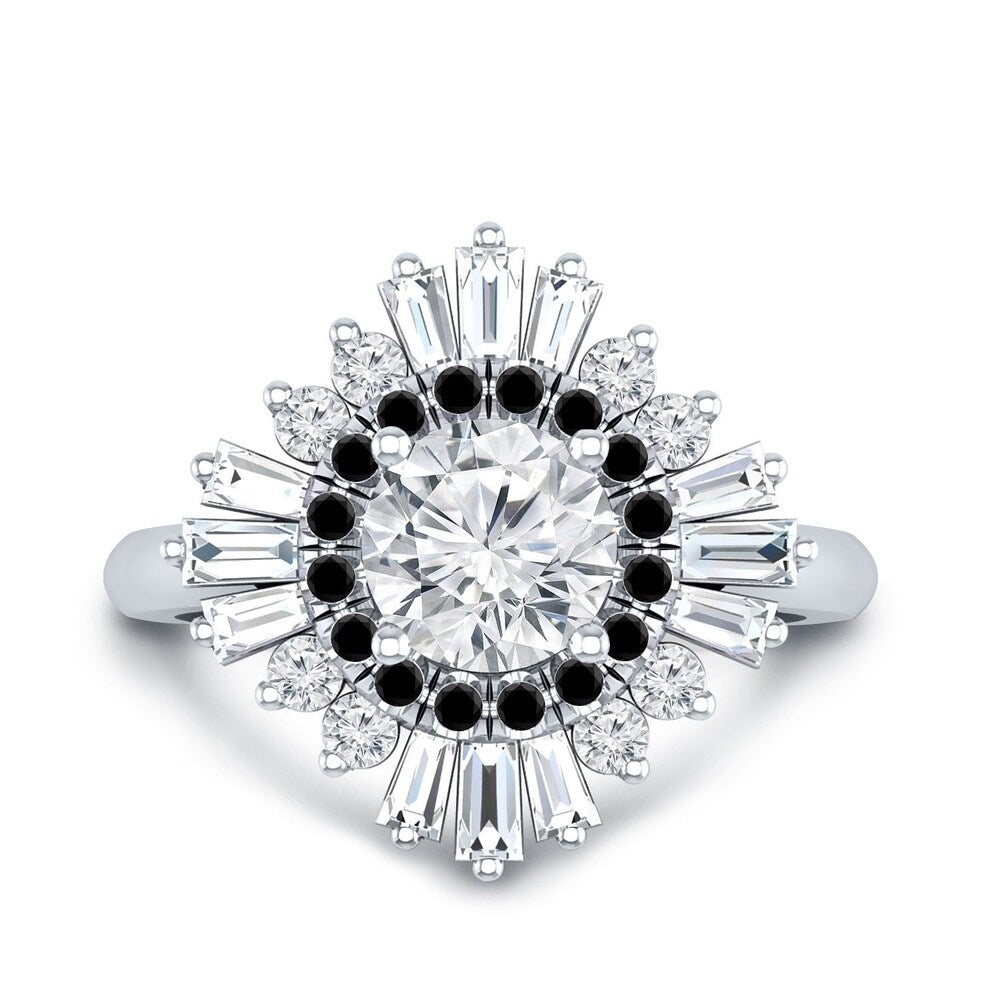 Auriya 14k Gold 3/4ctw Moissanite Ballerina Halo Black Diamond Engagement Ring 9/10ct TDW