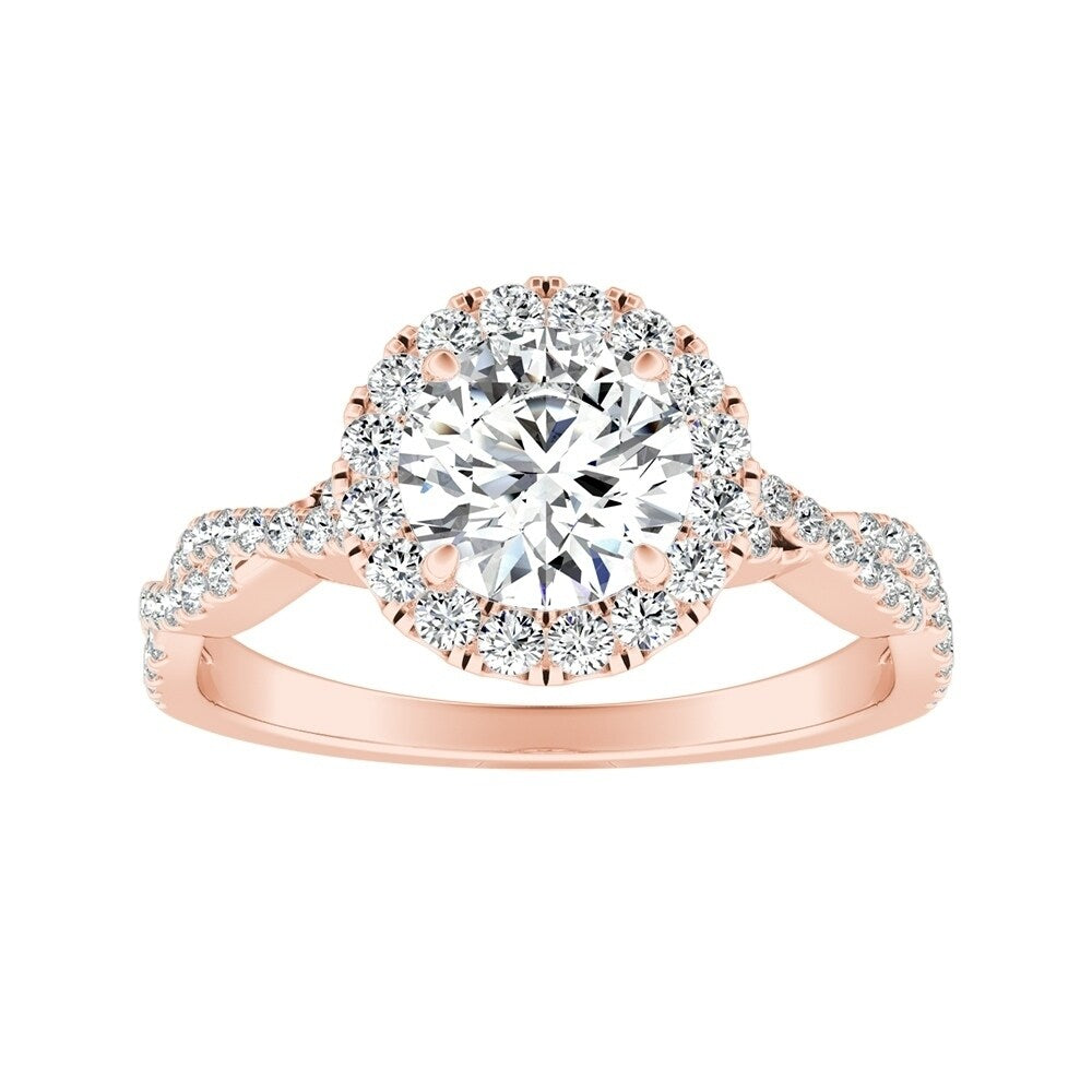 Auriya 14k Gold 3ct Round Moissanite Halo Diamond Engagement Ring 1/8ctw
