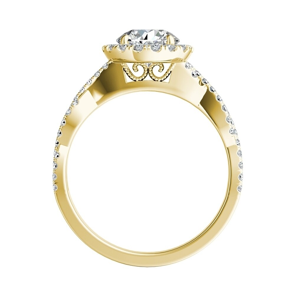 Auriya 14k Gold 3ct Round Moissanite Halo Diamond Engagement Ring 1/8ctw