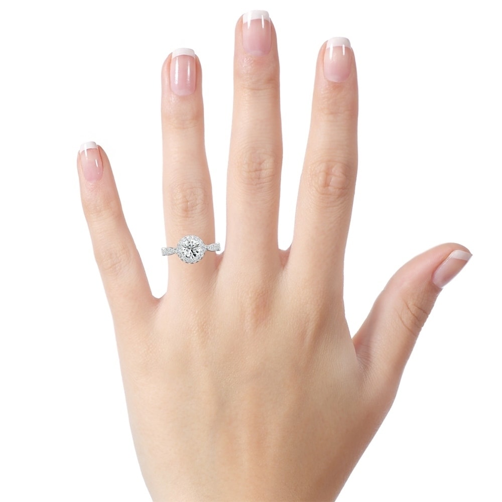 Auriya 14k Gold 3ct Round Moissanite Halo Diamond Engagement Ring 1/8ctw