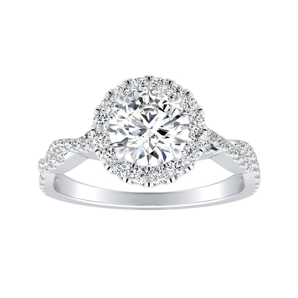 Auriya 14k Gold 3ct Round Moissanite Halo Diamond Engagement Ring 1/8ctw
