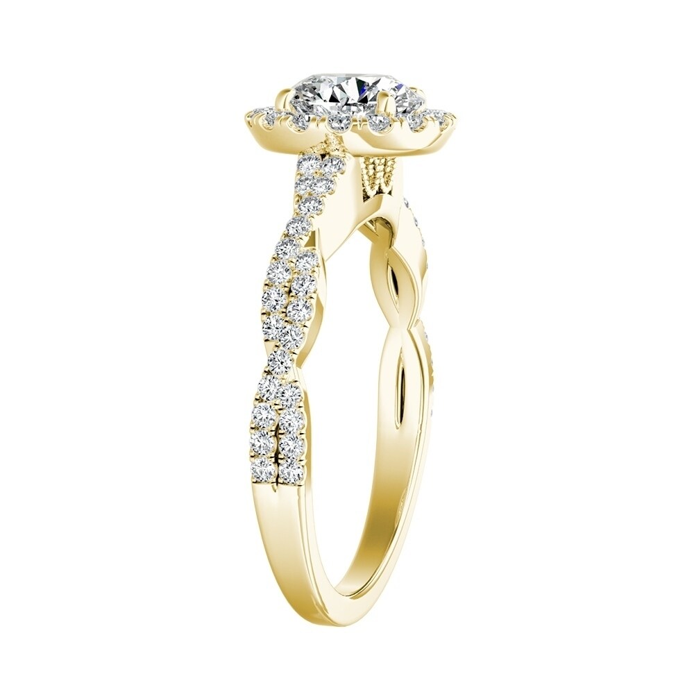 Auriya 14k Gold 3ct Round Moissanite Halo Diamond Engagement Ring 1/8ctw