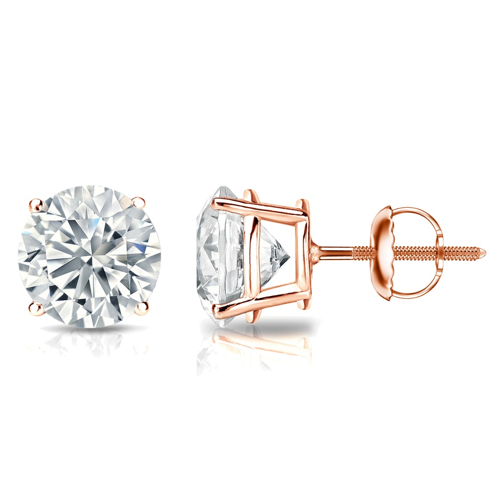 Auriya 14k Gold GIA Certified 5.00 ct. TDW Round Diamond Stud Earrings