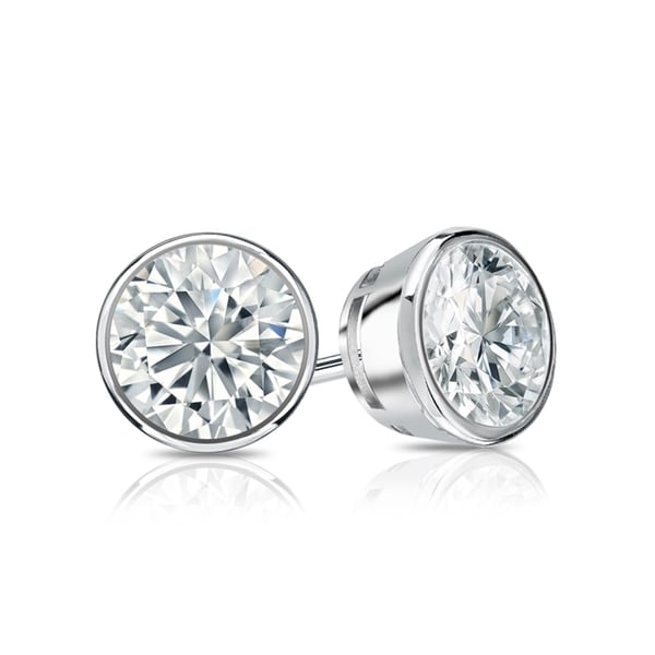 Auriya 3ctw Round Diamond Stud Earrings Bezel-set Platinum - GIA Certified