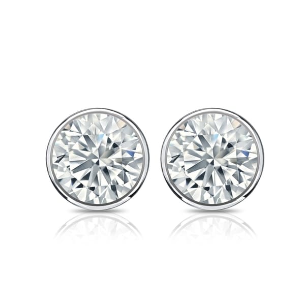 Auriya 3ctw Round Diamond Stud Earrings Bezel-set Platinum - GIA Certified