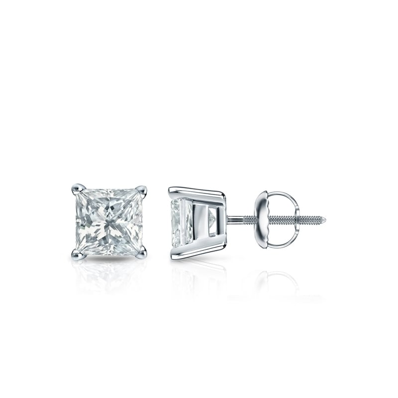 Auriya Plat Gold Lab Grown 0.62 carat TDW Princess Diamond Stud Earrings 4-Prong Basket Screw-back
