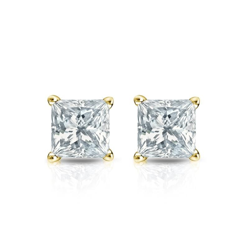 Auriya Plat Gold Lab Grown 0.62 carat TDW Princess Diamond Stud Earrings 4-Prong Basket Screw-back
