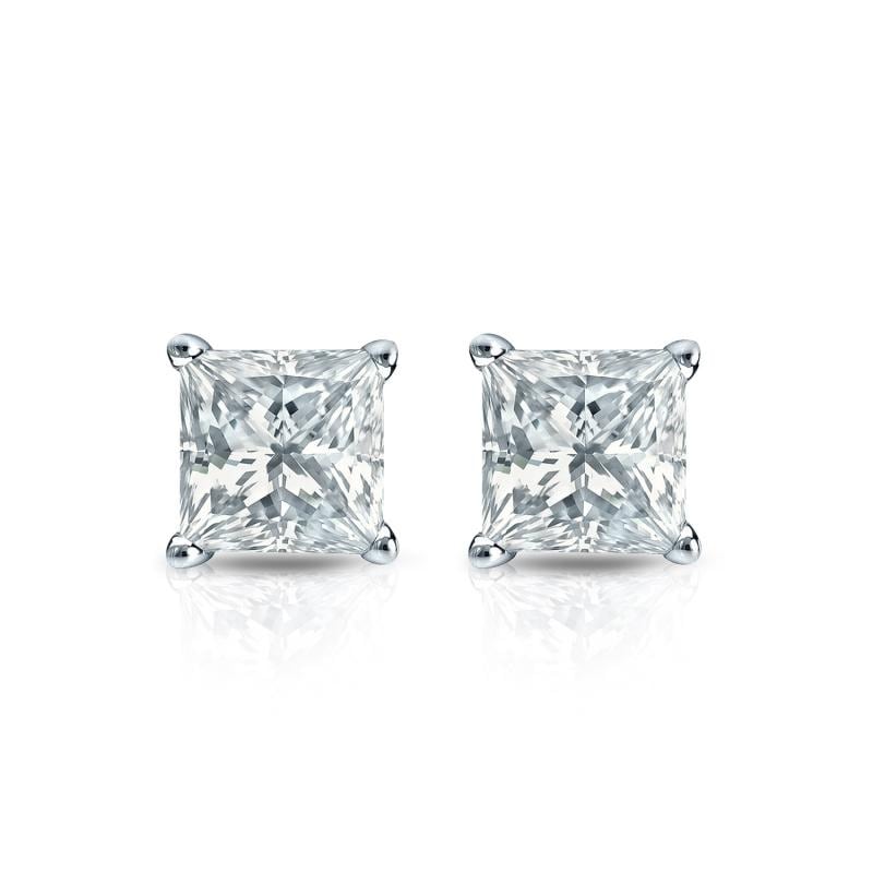 Auriya Plat Gold Lab Grown 0.62 carat TDW Princess Diamond Stud Earrings 4-Prong Basket Screw-back
