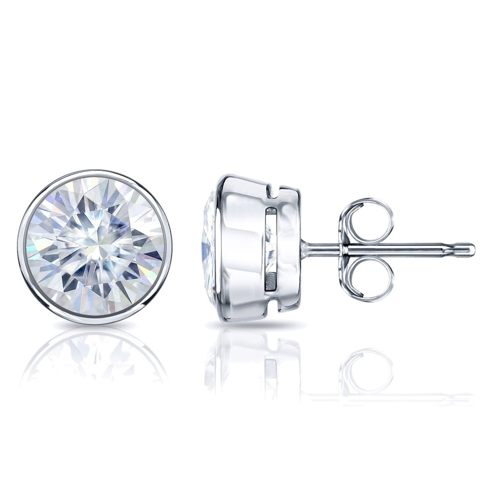Auriya Platinum 7ctw Bezel-set Round Moissanite Stud Earrings