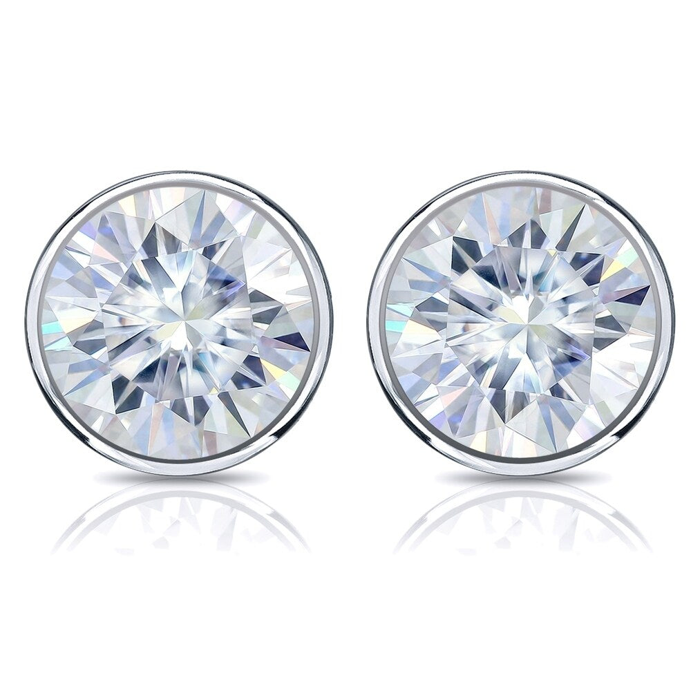 Auriya Platinum 7ctw Bezel-set Round Moissanite Stud Earrings