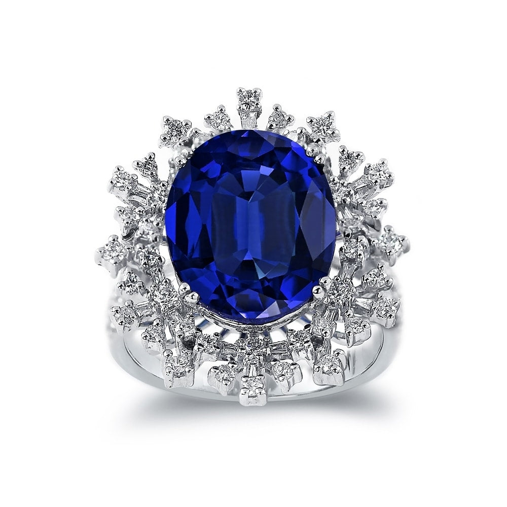 Auriya 18k Gold 8 3/4ct Blue Sapphire and 9/10ctw Halo Diamond Engagement Ring