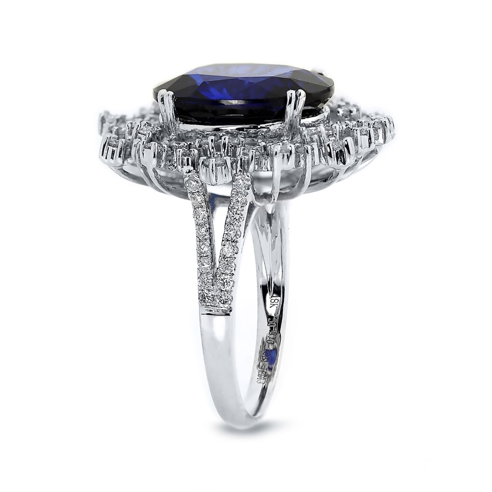 Auriya 18k Gold 8 3/4ct Blue Sapphire and 9/10ctw Halo Diamond Engagement Ring