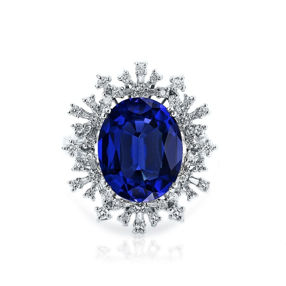 Auriya 18k Gold 8 3/4ct Blue Sapphire and 9/10ctw Halo Diamond Engagement Ring