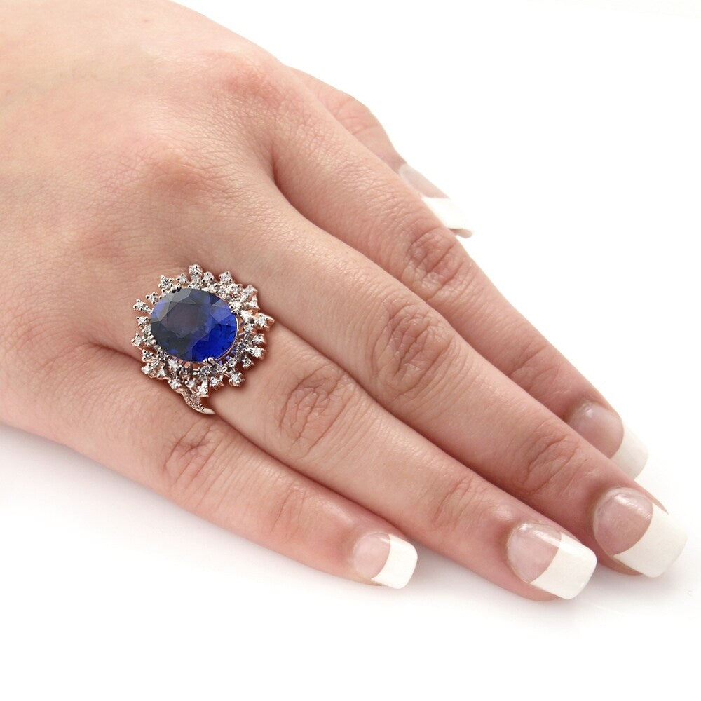 Auriya 18k Gold 8 3/4ct Blue Sapphire and 9/10ctw Halo Diamond Engagement Ring