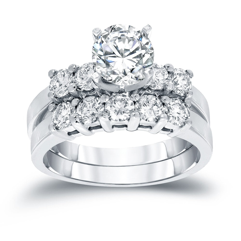 Auriya 14k Gold 14k White Gold Round 1 1/2cttw 5-Stone Diamond Engagement Ring Set