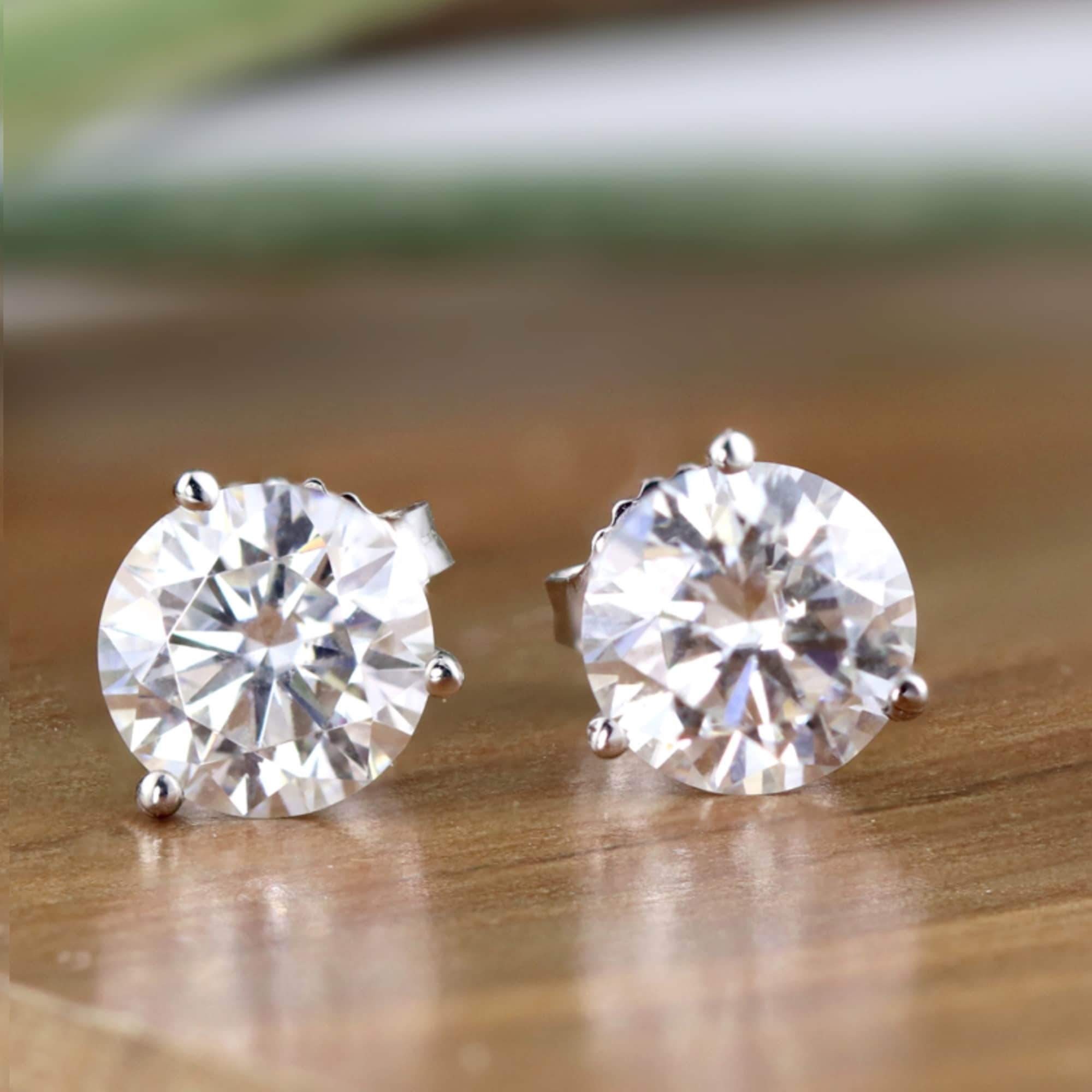 Auriya Platinum 2ctw Round Moissanite Stud Earrings Martini-set - 6.5 mm