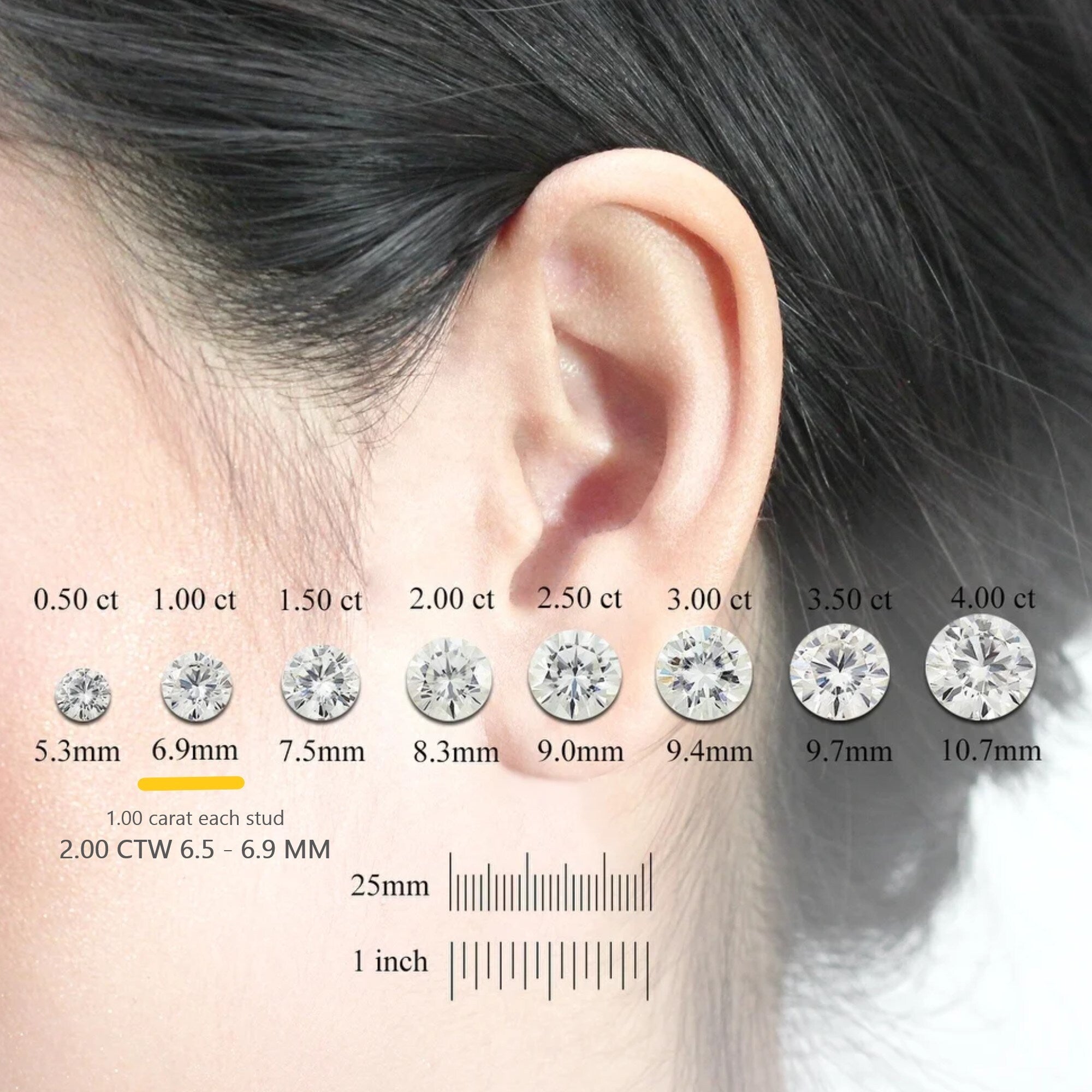 Auriya Platinum 2ctw Round Moissanite Stud Earrings Martini-set - 6.5 mm