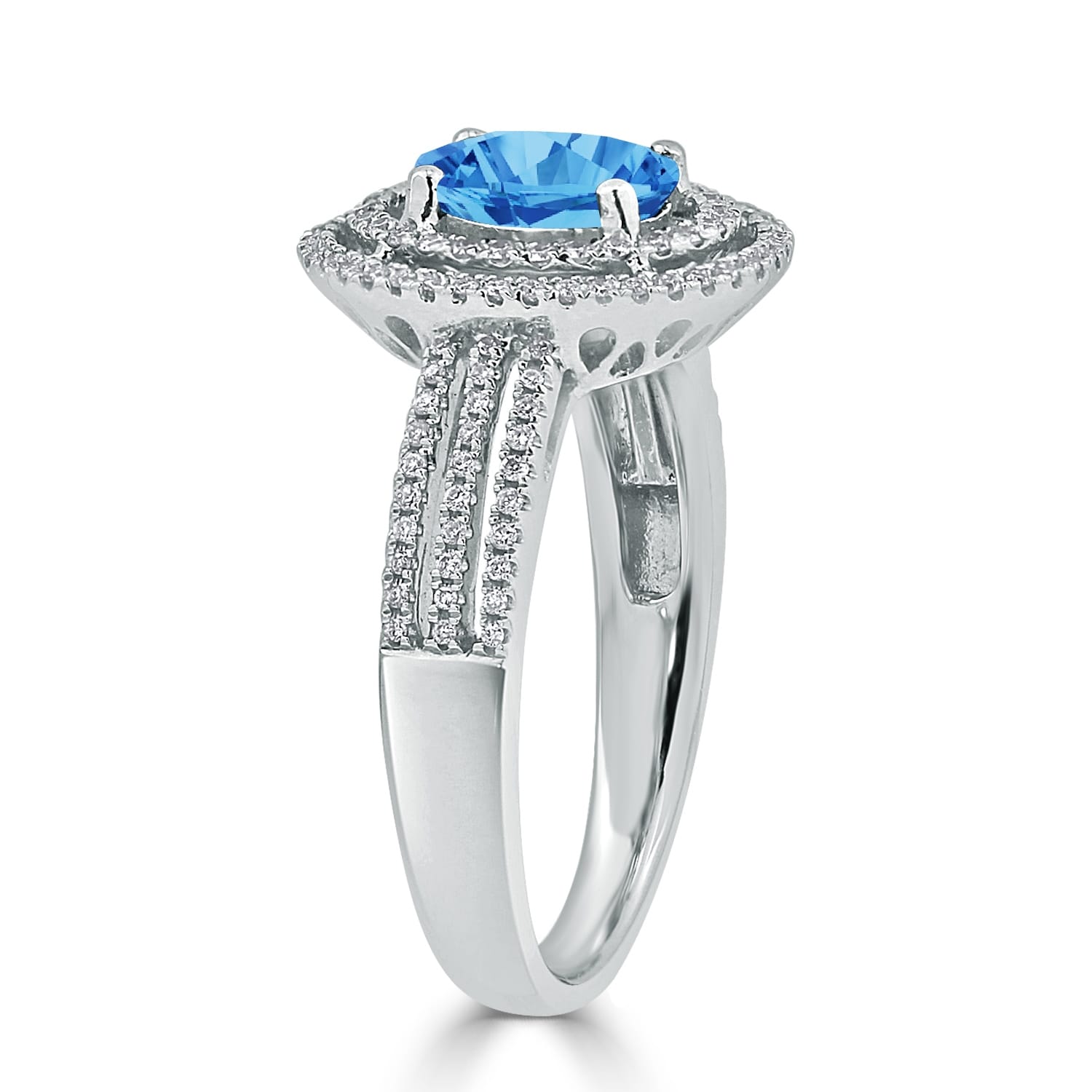 Auriya Modern 7/8ct Oval Blue Topaz and Halo Diamond Ring 1/4cttw 18K Gold