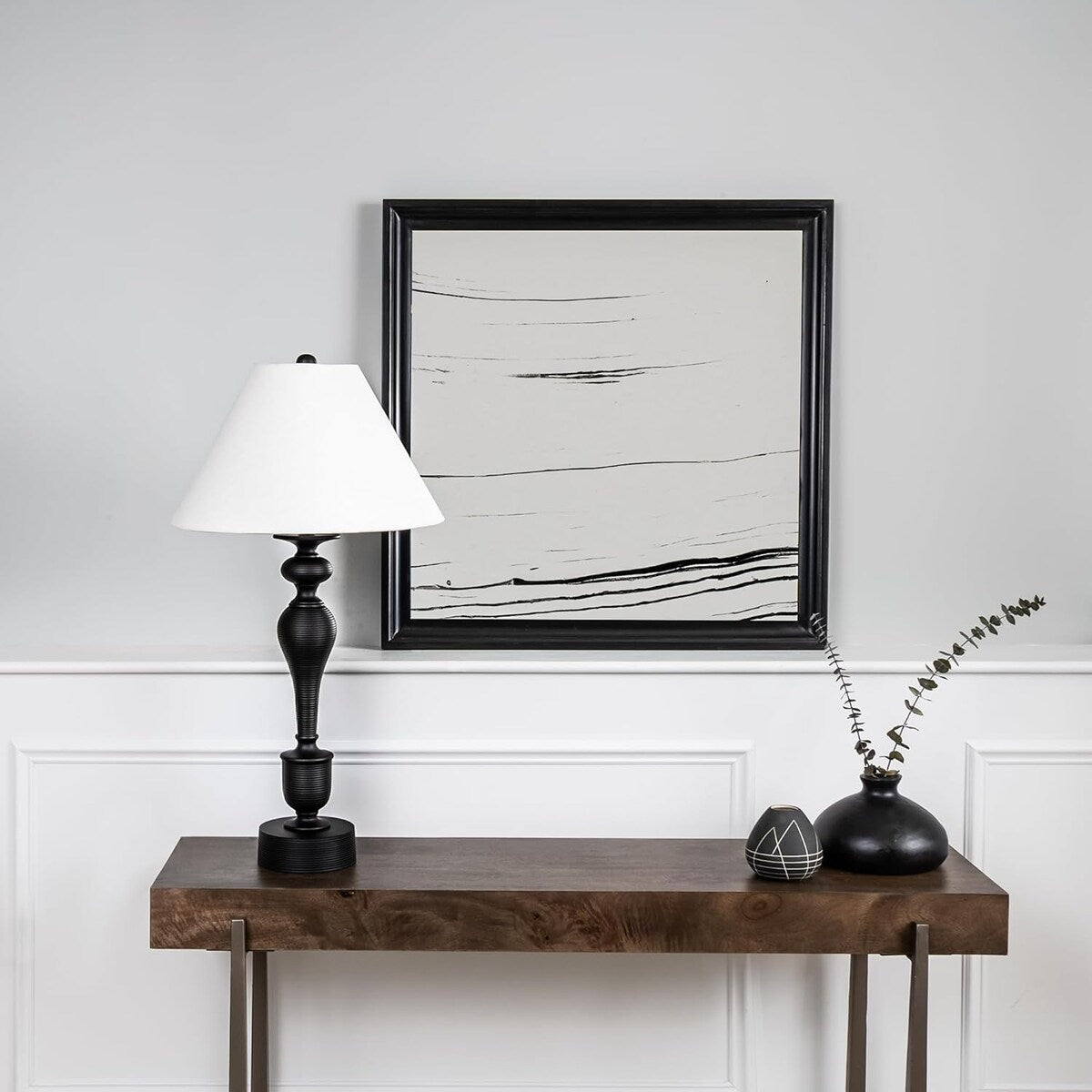 Aurora Home Matte Black Metal Tall Candlestick Table Lamp