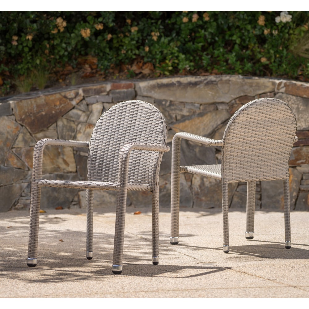 Aurora Outdoor Aluminum Wicker Stacking Dining Chair by Christopher Knight Home (Set of 2)