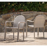 Aurora Outdoor Aluminum Wicker Stacking Dining Chair by Christopher Knight Home (Set of 2)