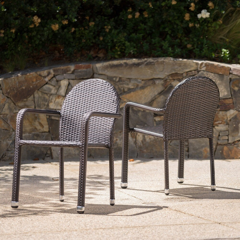 Aurora Outdoor Aluminum Wicker Stacking Dining Chair by Christopher Knight Home (Set of 2)