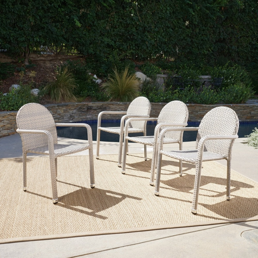 Aurora Outdoor Wicker Aluminum Stacking Dining Chair (Set of 4) by Christopher Knight Home