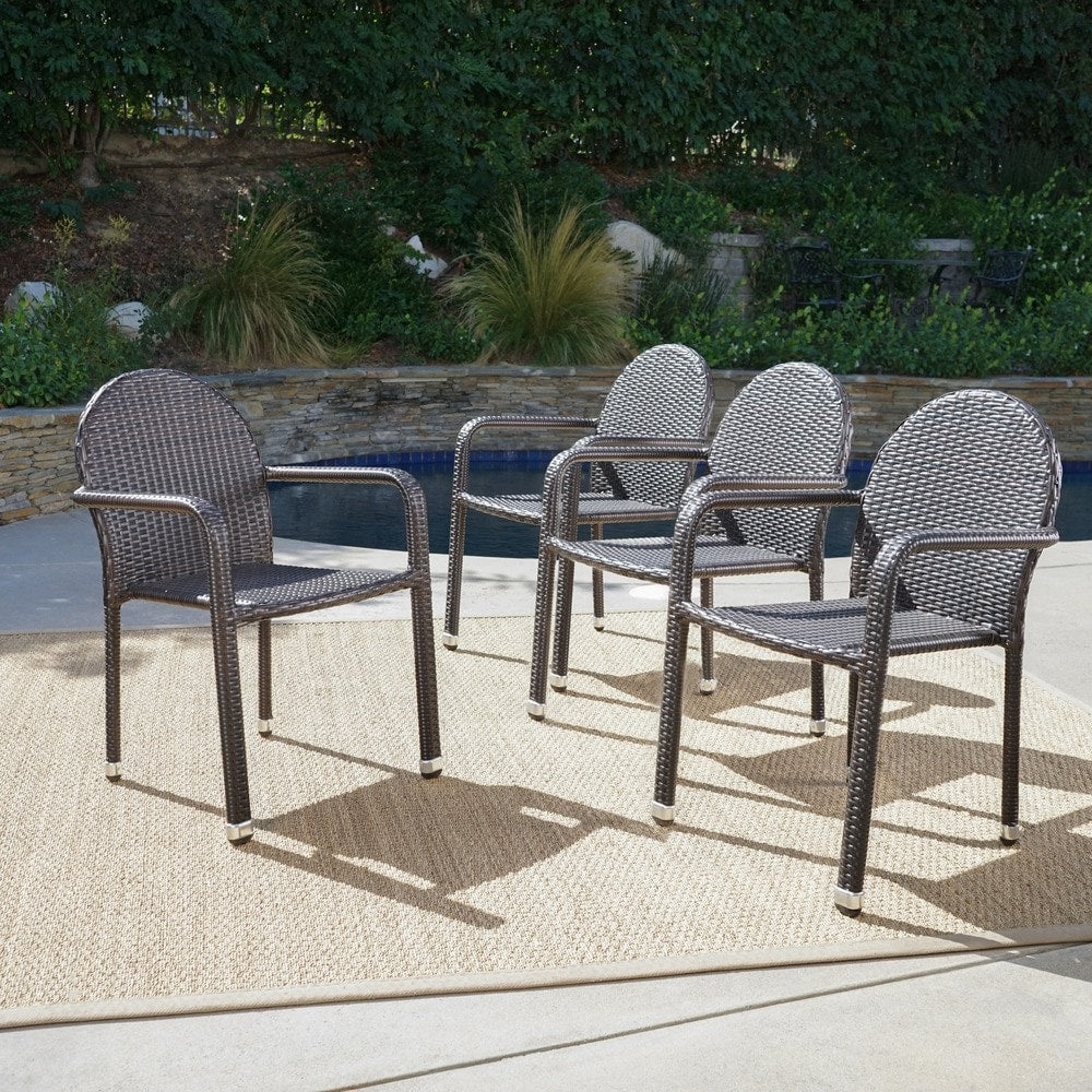Aurora Outdoor Wicker Aluminum Stacking Dining Chair (Set of 4) by Christopher Knight Home