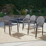 Aurora Outdoor Wicker Aluminum Stacking Dining Chair (Set of 4) by Christopher Knight Home