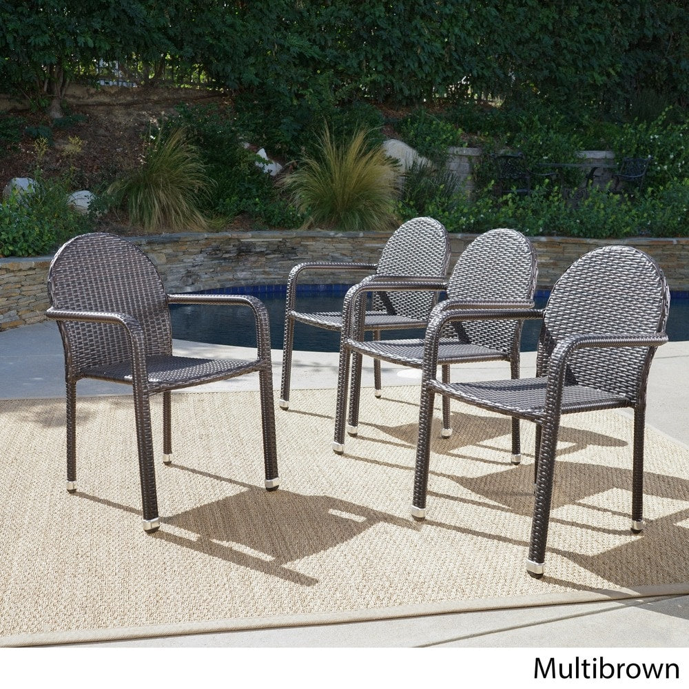 Aurora Outdoor Wicker Aluminum Stacking Dining Chair (Set of 4) by Christopher Knight Home
