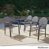 Aurora Outdoor Wicker Aluminum Stacking Dining Chair (Set of 4) by Christopher Knight Home