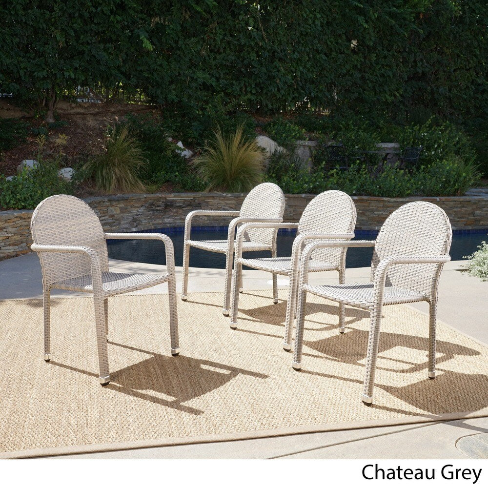 Aurora Outdoor Wicker Aluminum Stacking Dining Chair (Set of 4) by Christopher Knight Home