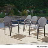 Aurora Outdoor Wicker Aluminum Stacking Dining Chair (Set of 4) by Christopher Knight Home