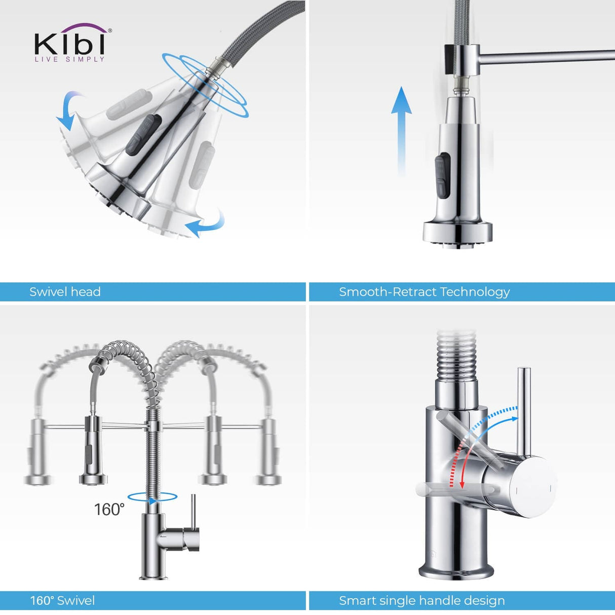 Aurora Single Handle Pull Down Kitchen Sink Faucet