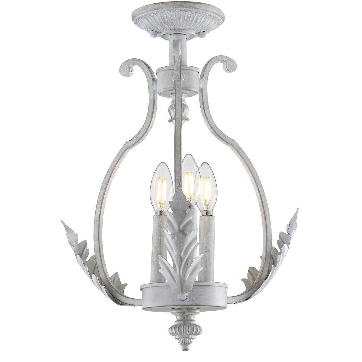 Austen 12.2" Metal LED Semi-Flush Mount, Antique White by JONATHAN Y