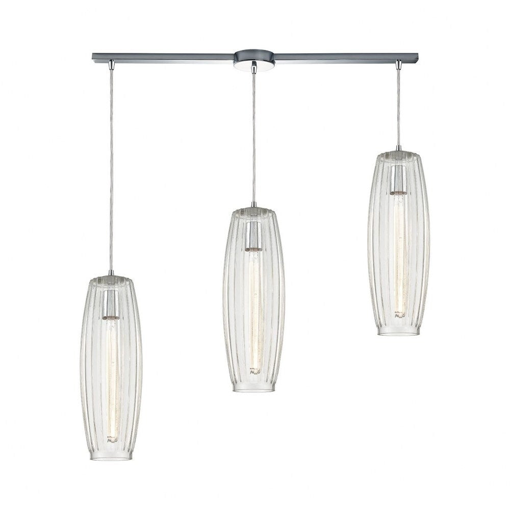 Austen Isaf - Three Light Linear Mini Pendant Clear Ribbed Polished Chrome Finish with Frosted